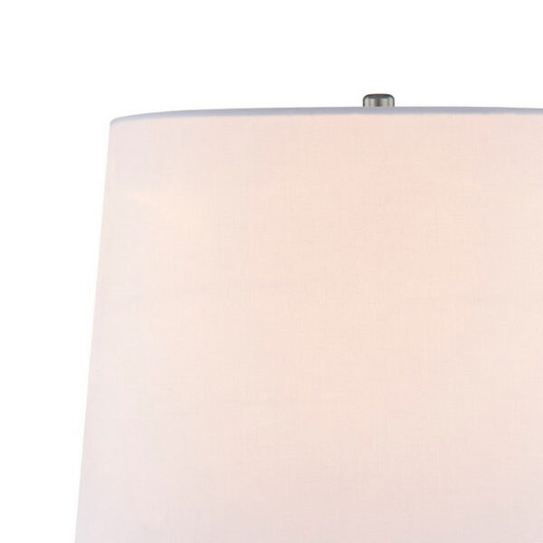 27 Inch Table Lamp, Tapered Drum Fabric Shade, Modern Metal Base, Silver