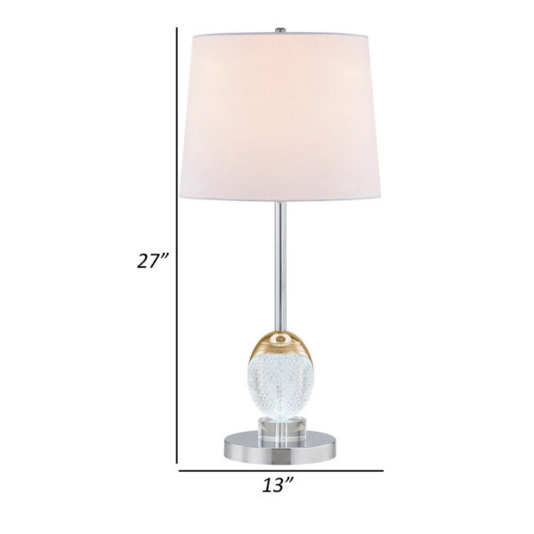 27 Inch Table Lamp, Tapered Drum Fabric Shade, Modern Metal Base, Silver