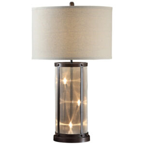 31 Inch Table Lamp, Classic Drum Fabric Shade, Modern Metal Base, Bronze