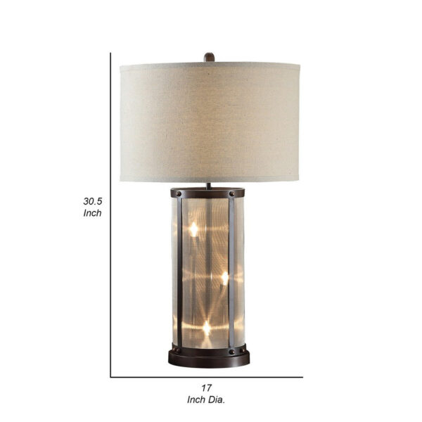 31 Inch Table Lamp, Classic Drum Fabric Shade, Modern Metal Base, Bronze