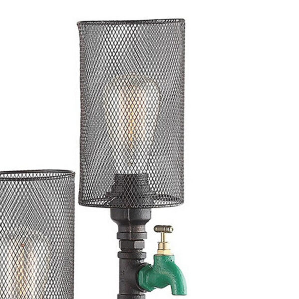 34 Inch Table Lamp, Drum Mesh Shade, Metal Base, Rustic Bronze Finish