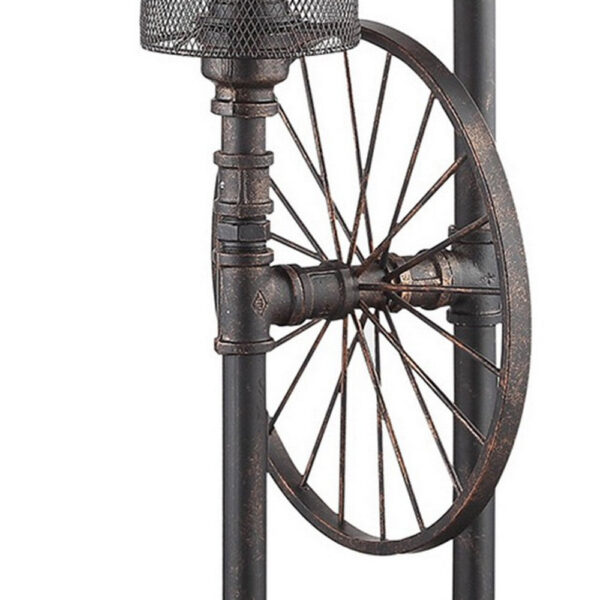 34 Inch Table Lamp, Drum Mesh Shade, Metal Base, Rustic Bronze Finish