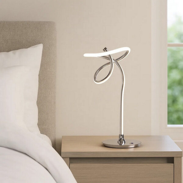 Sea 22 Inch Table Lamp, Accent Twisted LED Light, Modern Style, Chrome Base