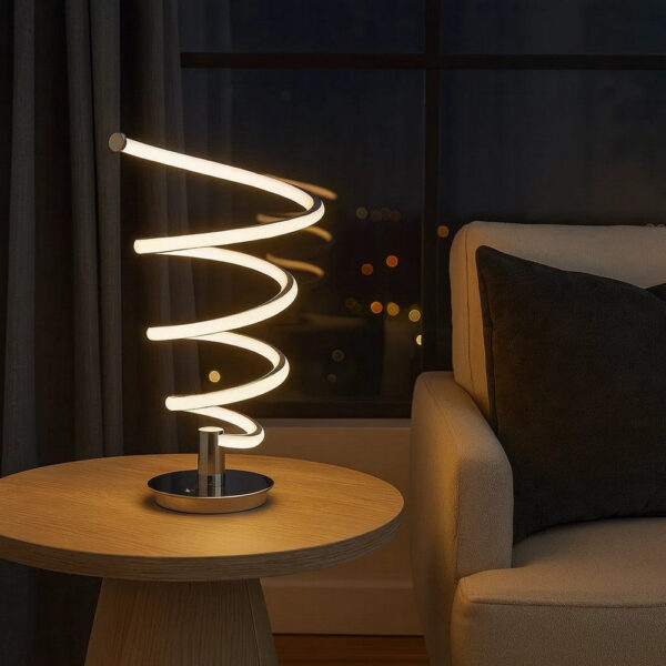 Sun 20 Inch Table Lamp, Accent Twisted Modern Design, LED Light Chrome Base