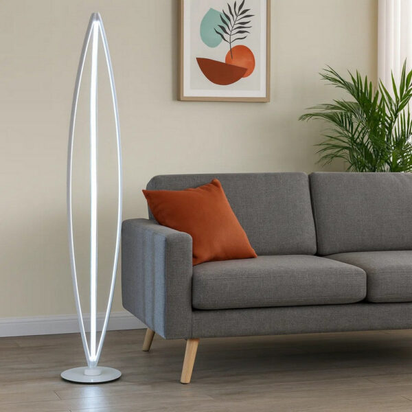 60 Inch Floor Lamp, Modern Accent Round Base, Sturdy Metal Body, White