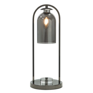21 Inch Table Lamp, Cylinder Glass Shade, Round Base, Rustic Nickel Gray