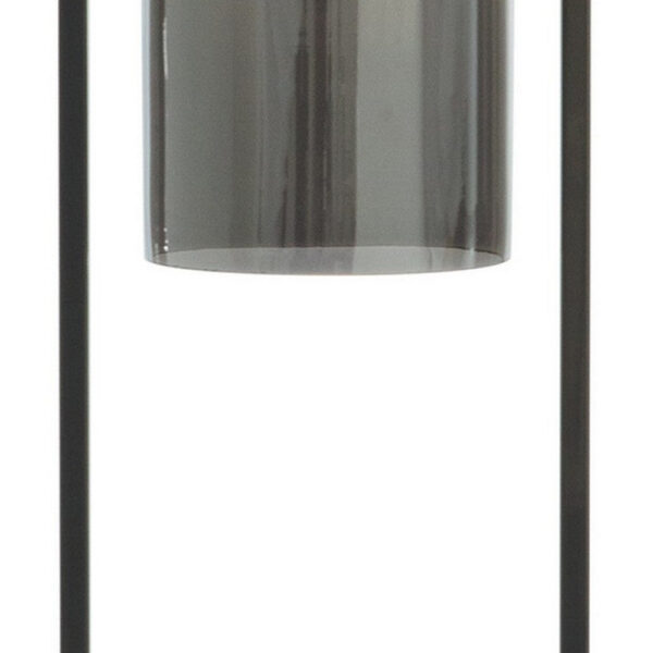 21 Inch Table Lamp, Cylinder Glass Shade, Round Base, Rustic Nickel Gray