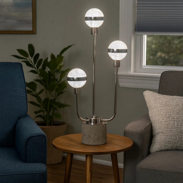 32 Inch Table Lamp, Accent LED Light, Globe Glass Shade, Round Base, Nickel