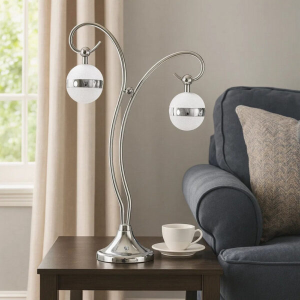 30 Inch Table Lamp, Accent LED Light, Globe Glass Shade, Round Base, Nickel