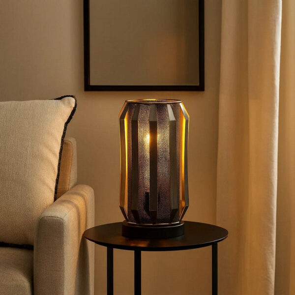 Pin 13 Inch Table Lamp, Accent Cylinder Metal Shade, Round Base, Black