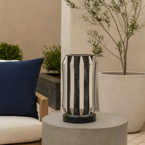 Pin 13 Inch Table Lamp, Accent Cylinder Metal Shade, Round Base, Black