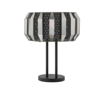 Pin 21 Inch Table Lamp, Wide Drum Metal Shade, Accent Round Base, Black