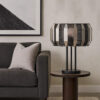 Pin 21 Inch Table Lamp, Wide Drum Metal Shade, Accent Round Base, Black