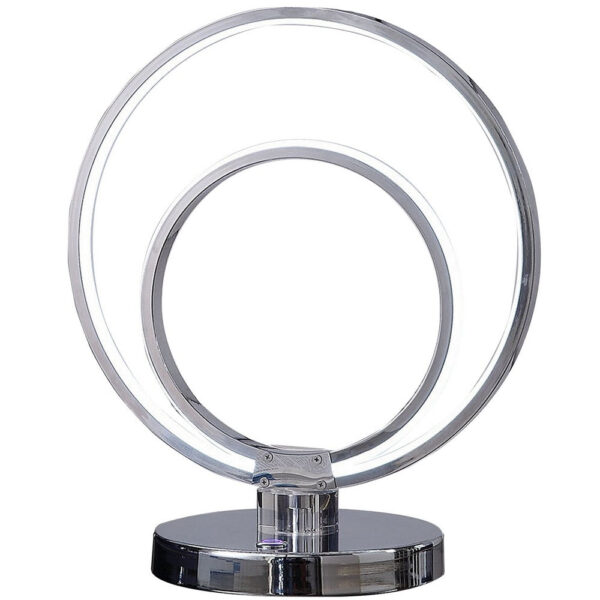 14 Inch Table Lamp, Modern Ring LED Light, Round Metal Base, Silver