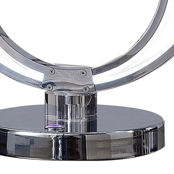 14 Inch Table Lamp, Modern Ring LED Light, Round Metal Base, Silver