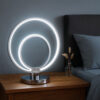 14 Inch Table Lamp, Modern Ring LED Light, Round Metal Base, Silver