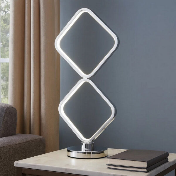 22 Inch Table Lamp, Square LED Light, Modern Accent Metal Base, Chrome