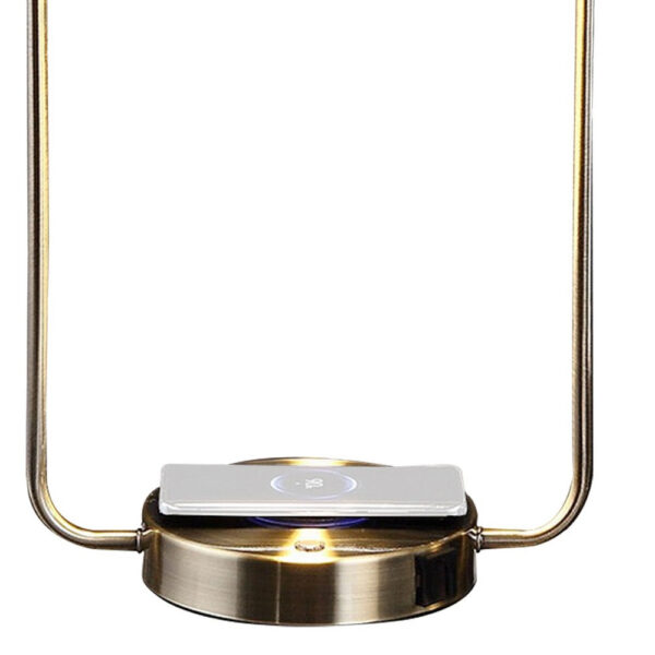Gizo 21 Inch Table Lamp, LED Light, Wireless Charging, Metal Base, Brass