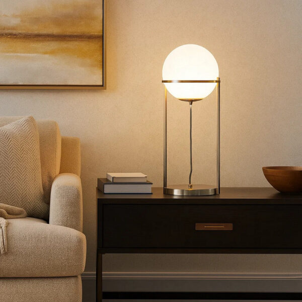 Jim 22 Inch Table Lamp, LED Light, Metal Body, Modern Globe Shade, Brass