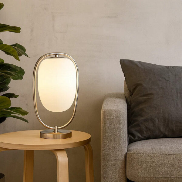 Raze 17 Inch Table Lamp, LED Light, Modern Globe Shade, Metal Body, Silver