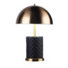 Aria 21 Inch Table Lamp, Dome Shade, Round Base, Black Faux Leather, Brass