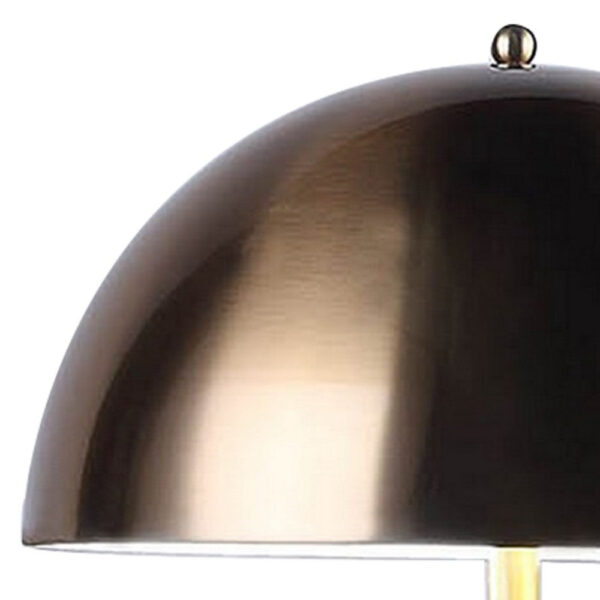 Aria 21 Inch Table Lamp, Dome Shade, Round Base, Black Faux Leather, Brass