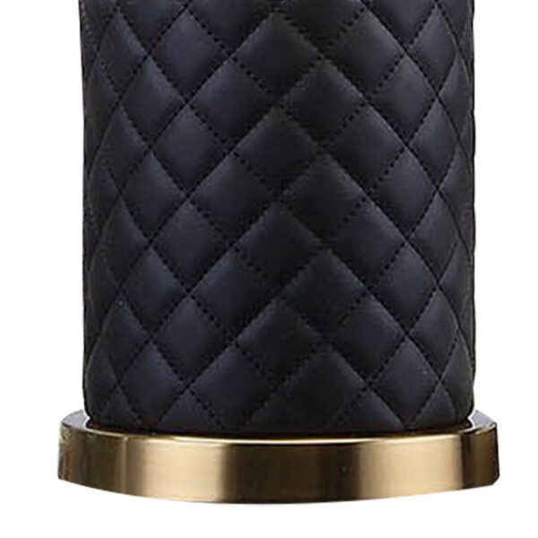 Aria 21 Inch Table Lamp, Dome Shade, Round Base, Black Faux Leather, Brass