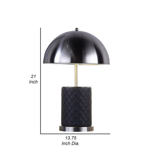 Aria 21 Inch Table Lamp, Round, Dome Shade, Dark Silver, Black Faux Leather
