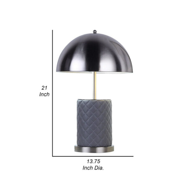 Aria 21 Inch Table Lamp, Dome Shade, Round, Gray Faux Leather, Dark Silver