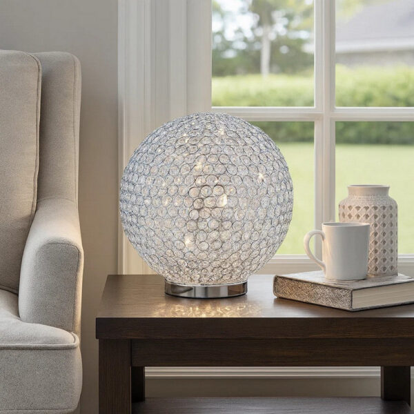 Hazel 17 Inch Table Lamp, Crystal, LED Globe Shade, Metal, Clear Finish