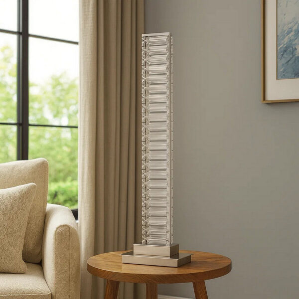 Lizy 24 Inch Table Lamp with Crystal, LED Metal Frame, Nickel Finish