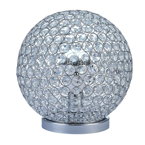 Hazel 13 Inch Table Lamp, Crystal, LED Globe Shade, Metal, Clear Finish