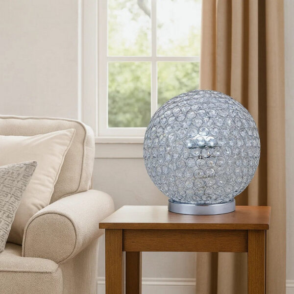 Hazel 13 Inch Table Lamp, Crystal, LED Globe Shade, Metal, Clear Finish