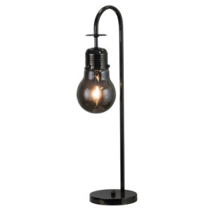 30 Inch Arc Table Lamp, Glass Bulb Shaped Shade, Metal, Black Nickel