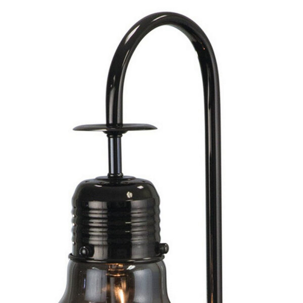 30 Inch Arc Table Lamp, Glass Bulb Shaped Shade, Metal, Black Nickel