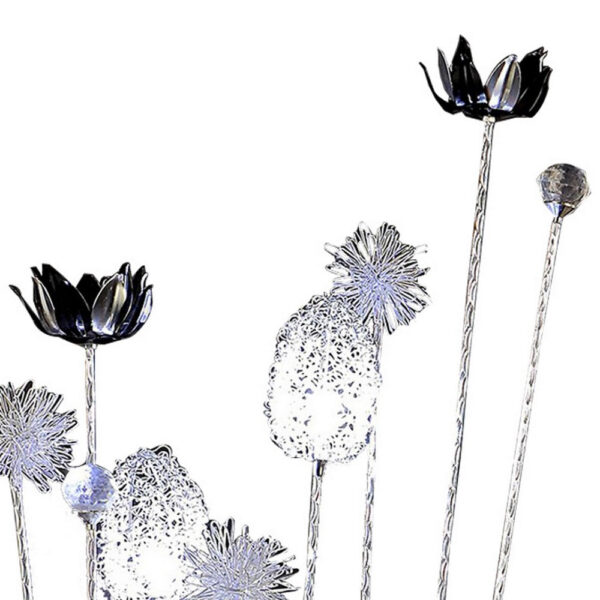 26 Inch Accent Table Lamp, Flower Vase Design, Metal, Chrome Finish