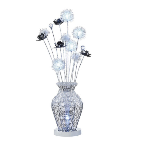 32 Inch Accent Table Lamp, Metal Flowers with Vase Design, Chrome Finish