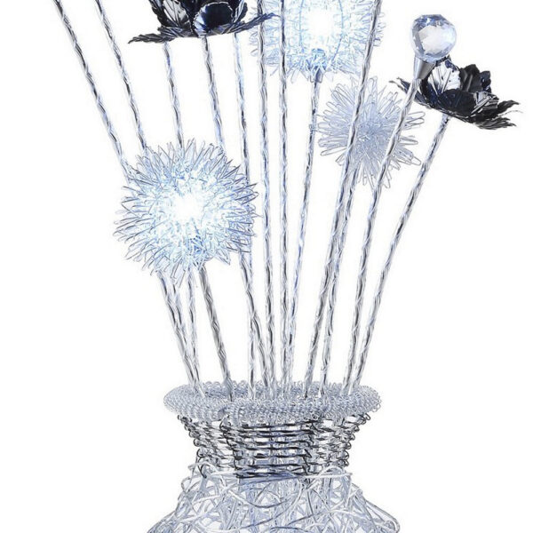 32 Inch Accent Table Lamp, Metal Flowers with Vase Design, Chrome Finish