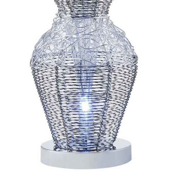 32 Inch Accent Table Lamp, Metal Flowers with Vase Design, Chrome Finish