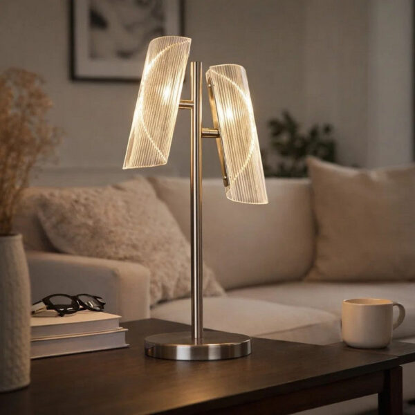 Spark 23 Inch Table Lamp with Metal Base and 2 Geometric Shades, Gold