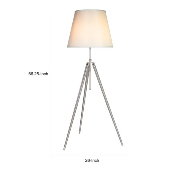 66 Inch Floor Lamp with White Drum Shade, Modern Chrome Metal Tripod Base