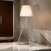 66 Inch Floor Lamp with White Drum Shade, Modern Chrome Metal Tripod Base