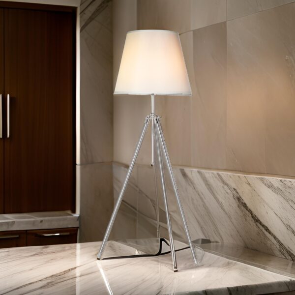 66 Inch Floor Lamp with White Drum Shade, Modern Chrome Metal Tripod Base