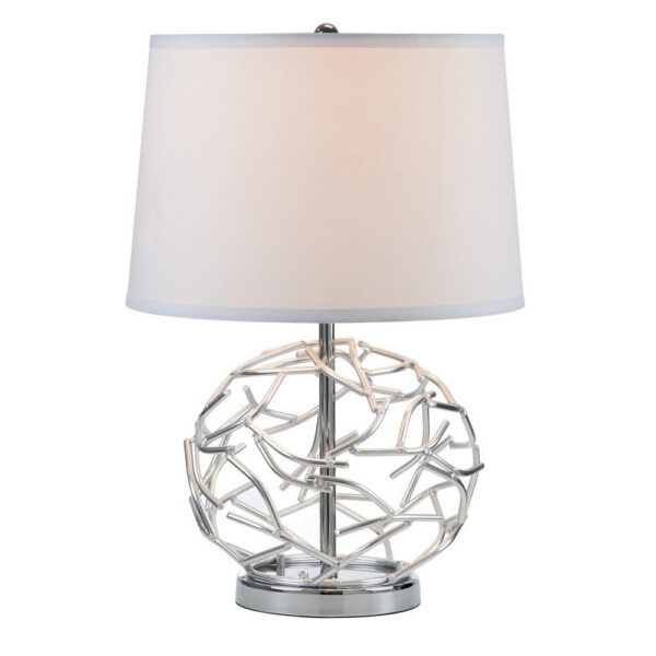 24 Inch Table Lamp, Silver Hollow Geometric Globe Base, Empire Shade