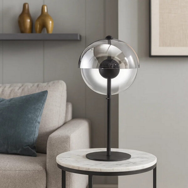 24 Inch Table Lamp, Accent Round Orb Glass Metal Shade, Black