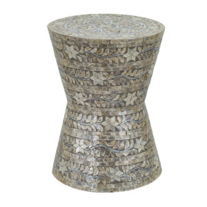 19 Inch Luxury Accent Table Stool, Star Foliage Pattern, Gray and Brown