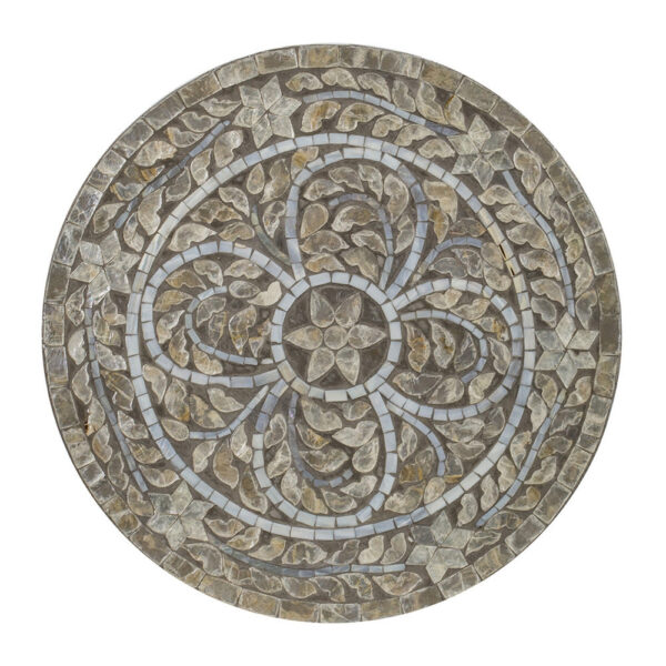 19 Inch Luxury Accent Table Stool, Star Foliage Pattern, Gray and Brown