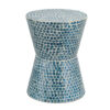 Ivy 20 Inch Luxury Accent Table Stool, Mosaic Tile Pattern, White, Blue