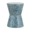 Ivy 20 Inch Luxury Accent Table Stool, Mosaic Tile Pattern, White, Blue