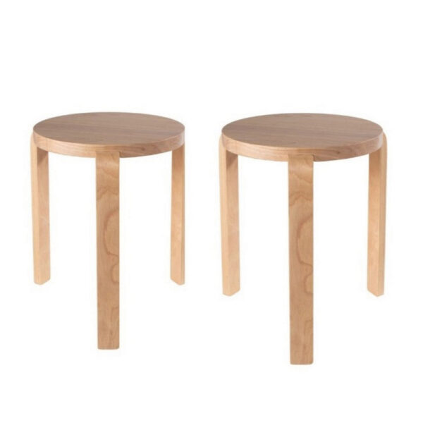 Mata Stacking Stool Ottoman, Set of 2, Modern Blonde Oak Brown Wood